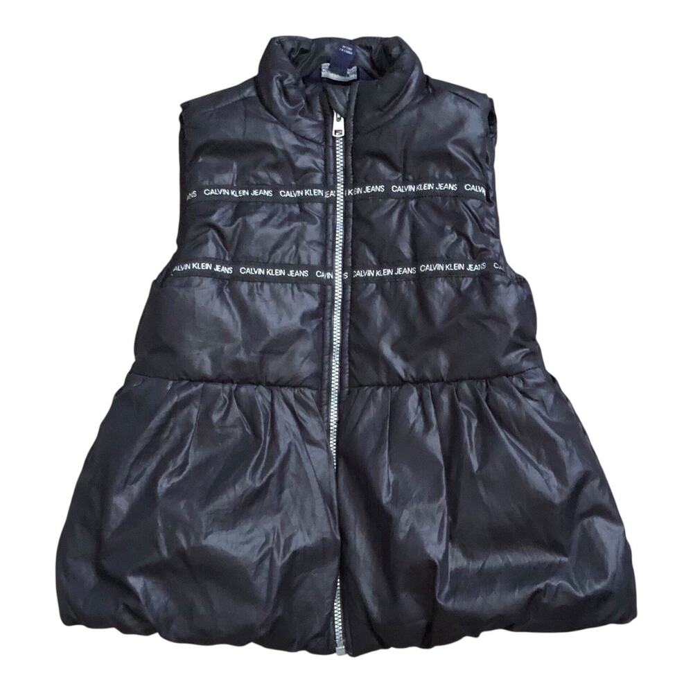 Calvin Klein Jeans Puffer Vest Girls 4T Black Logo Trim Full Zip Sleeveless
